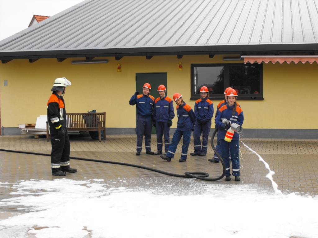 Jungendfeuerwehrübung zum Thema Schaum